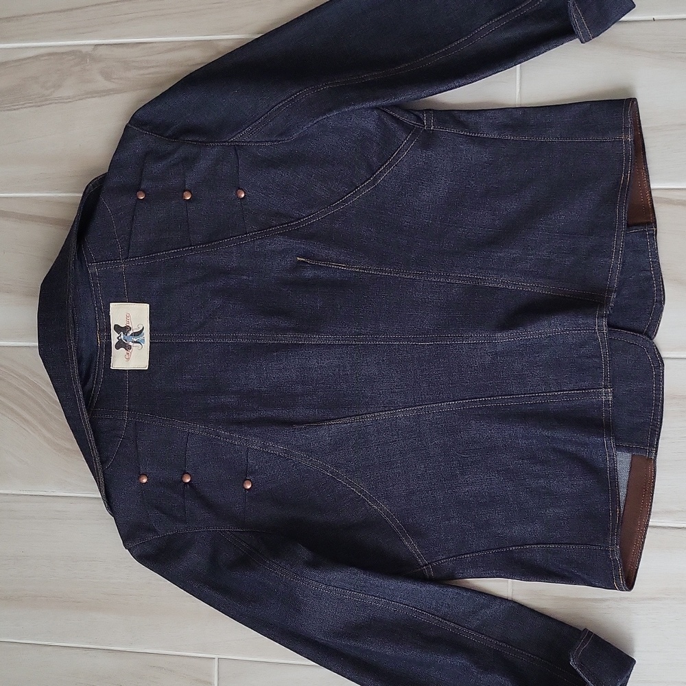 Jean Jacket & Jeans pants Custom design Copper Stud & topstitched Size M - Picture 6 of 15